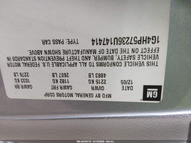 Продажа на аукционе авто 2006 Buick Lucerne Cx, vin: 1G4HP57236U147414, номер лота: 44163718