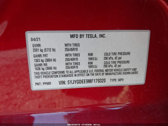 5YJYGDEE9MF179320 Tesla Model Y Long Range Dual Motor All-wheel Drive