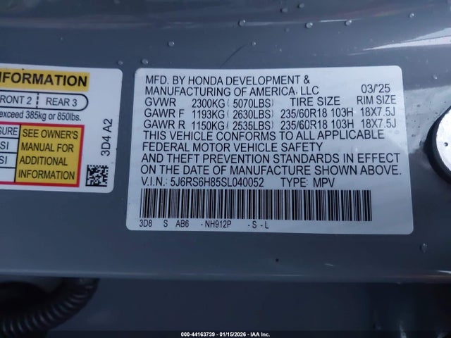 5J6RS6H85SL040052 Honda Cr-v Hybrid Sport-l