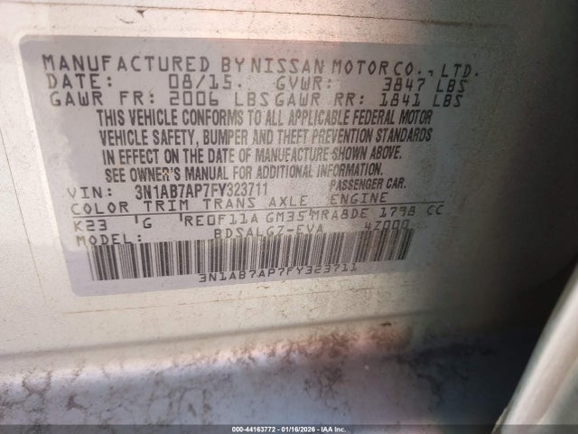 3N1AB7AP7FY323711 Nissan SENTRA SL