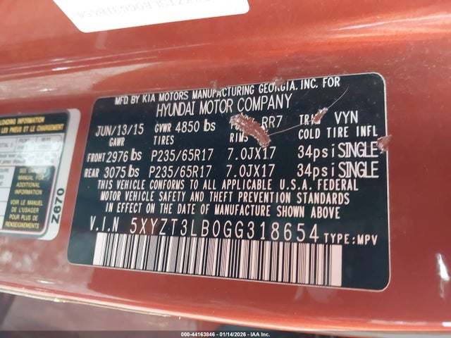 5XYZT3LB0GG318654 Hyundai Santa Fe Sport 2.4l