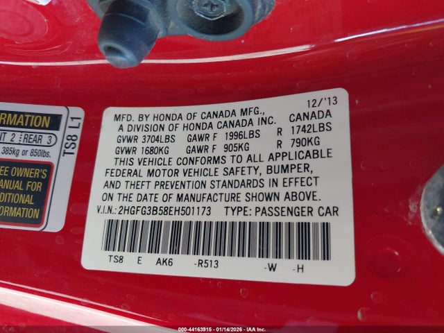 2HGFG3B58EH501173 Honda Civic Lx