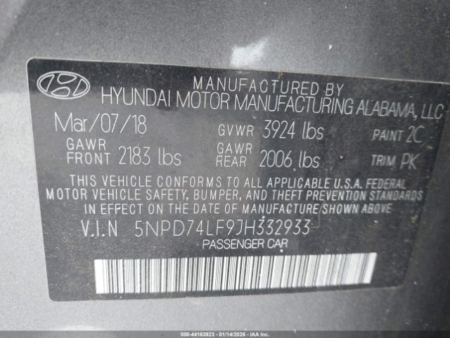 2018 HYUNDAI ELANTRA 5NPD74LF9JH332933 Photo 8