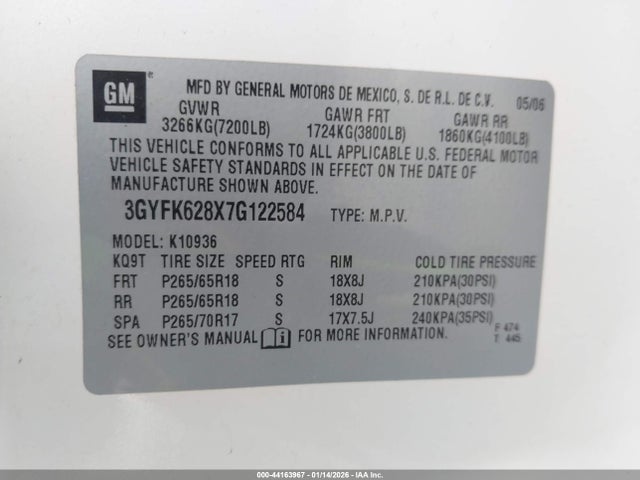 2007 CADILLAC ESCALADE EXT 3GYFK628X7G122584 Photo 8