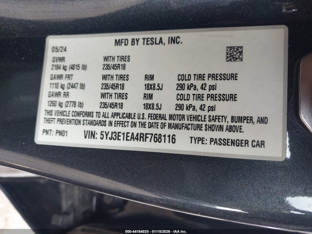 2024 TESLA MODEL 3 5YJ3E1EA4RF768116 Photo 8