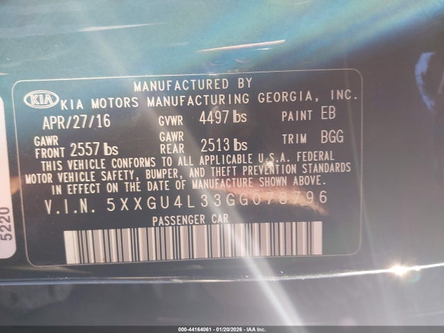 2016 KIA OPTIMA 5XXGU4L33GG078796 Photo 8