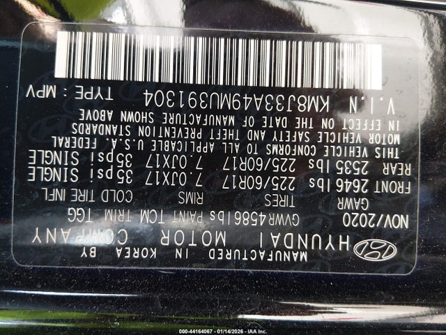 KM8J33A49MU391304 Hyundai Tucson Value