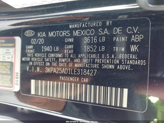 Продаж на аукціоні авто 2020 Kia Rio 5-door S, vin: 3KPA25AD1LE318427, номер лоту: 44164078