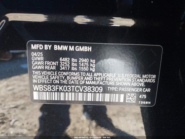 Aukcja sprzedaży 2026 Bmw M5, vin: WBS83FK03TCV38309, numer aukcji: 44164112