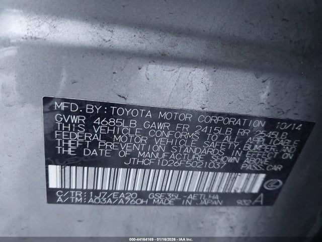 2015 Lexus Is 250 მანქანა იყიდება აუქციონზე, vin: JTHCF1D26F5021037, აუქციონის ნომერი: 44164169