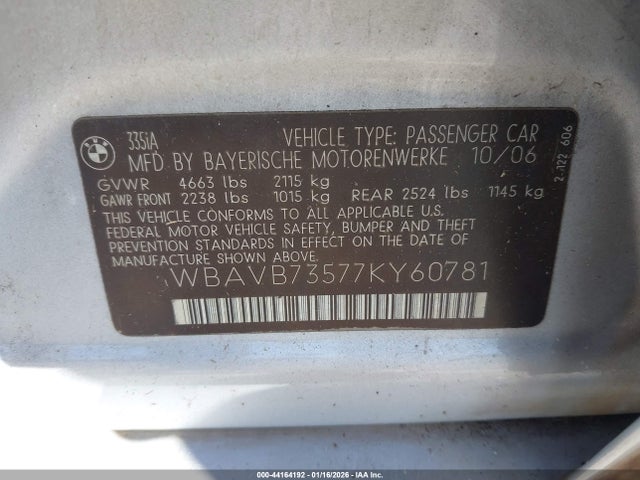 2007 BMW 335I WBAVB73577KY60781 Photo 8