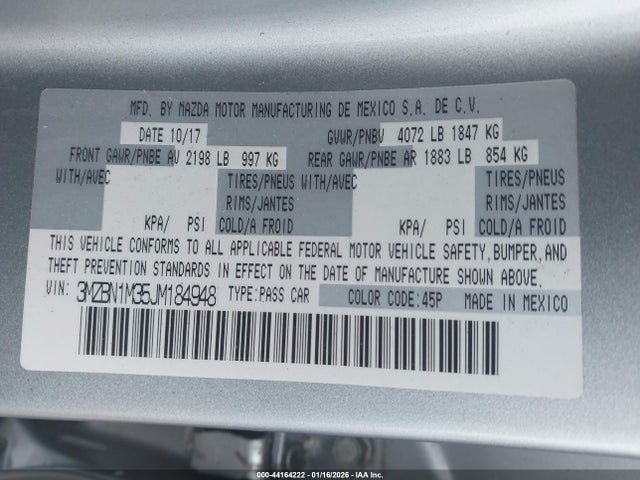 3MZBN1M35JM184948 Mazda Mazda3 Grand Touring