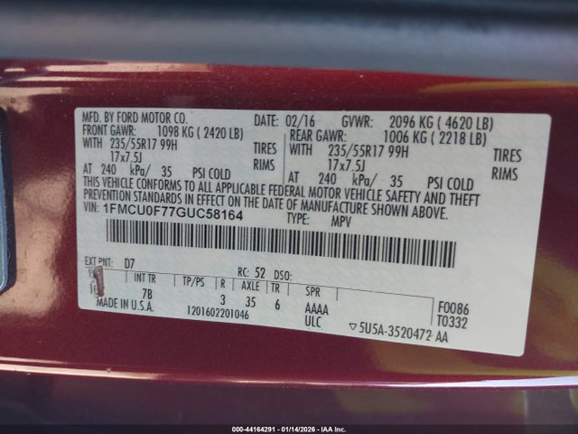 2016 FORD ESCAPE 1FMCU0F77GUC58164 Photo 8