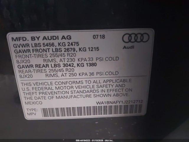 WA1BNAFY1J2212712 Audi Q5 2.0t Premium/2.0t Tech Premium
