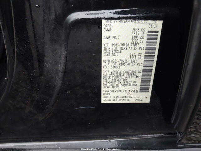 1N6AD0EV2FN703749 Nissan FRONTIER S