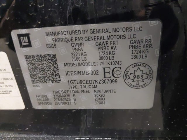 Продаж на аукціоні авто 2019 Gmc Sierra 1500 Elevation, vin: 1GTU9CED7KZ307099, номер лоту: 44164356