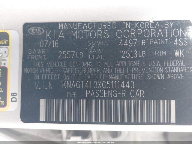 2016 KIA OPTIMA KNAGT4L3XG5111443 Photo 8