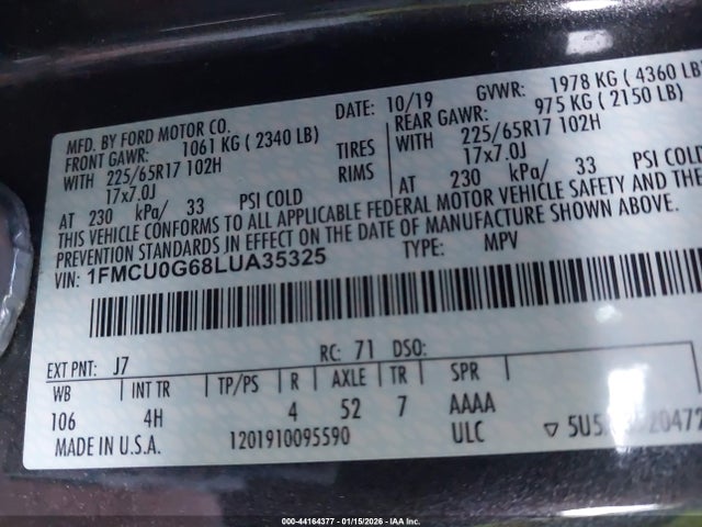 Ford ESCAPE SE 2020 1FMCU0G68LUA35325 Image 9