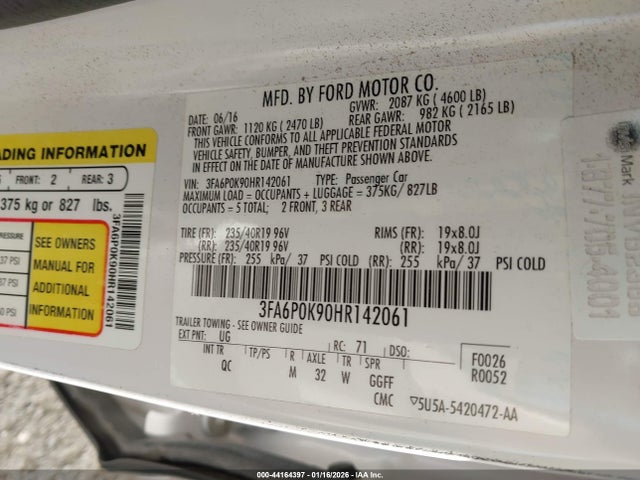 3FA6P0K90HR142061 Ford Fusion Platinum