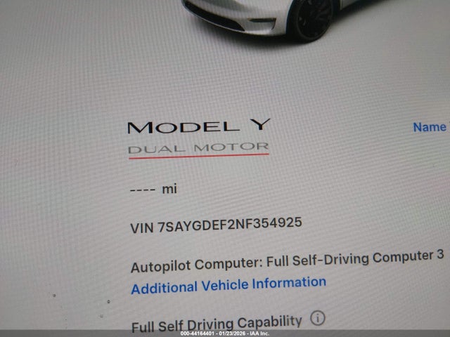 2022 TESLA MODEL Y 7SAYGDEF2NF354925 Photo 6