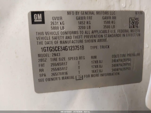 Продаж на аукціоні авто 2016 Gmc Canyon Sle, vin: 1GTG5CE34G1237518, номер лоту: 44164441