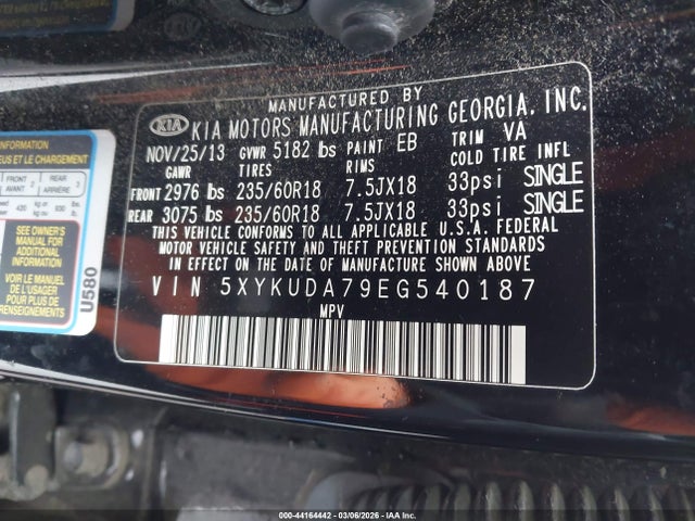 5XYKUDA79EG540187 KIA Sorento Ex V6