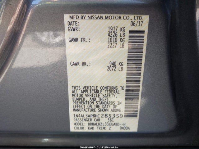 1N4AL3AP8HC285359 Nissan Altima 2.5 Sr