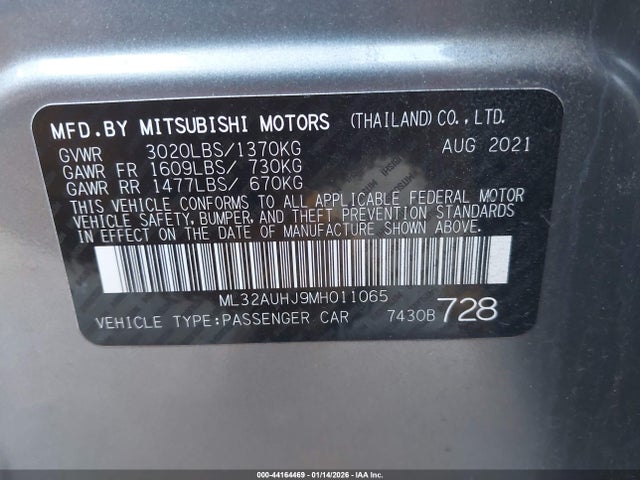 2021 MITSUBISHI MIRAGE ML32AUHJ9MH011065 Photo 8