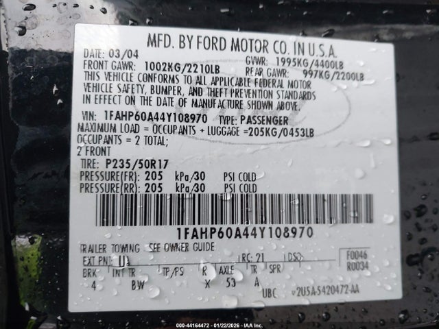 2004 FORD THUNDERBIRD 1FAHP60A44Y108970 Photo 8