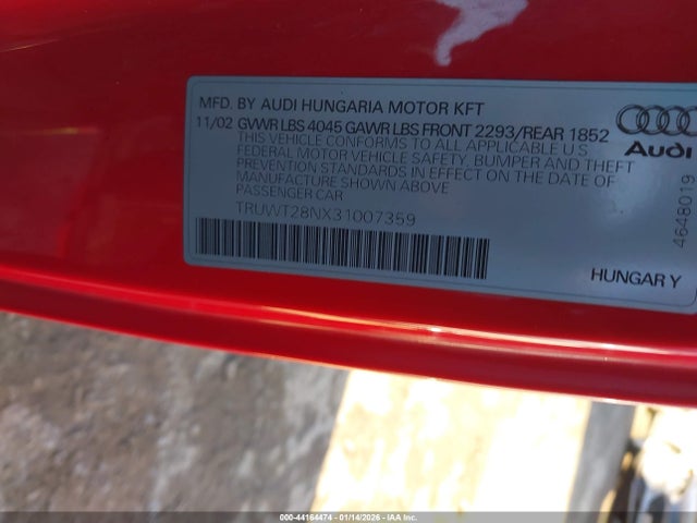 2003 AUDI TT TRUWT28NX31007359 Photo 8