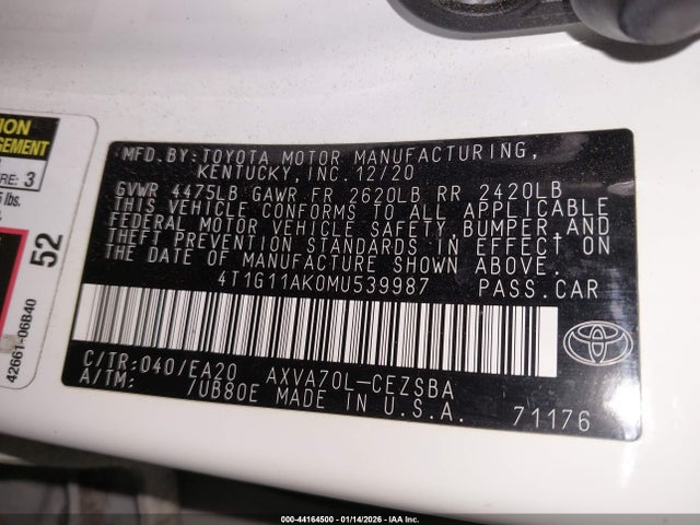 4T1G11AK0MU539987 Toyota CAMRY SE