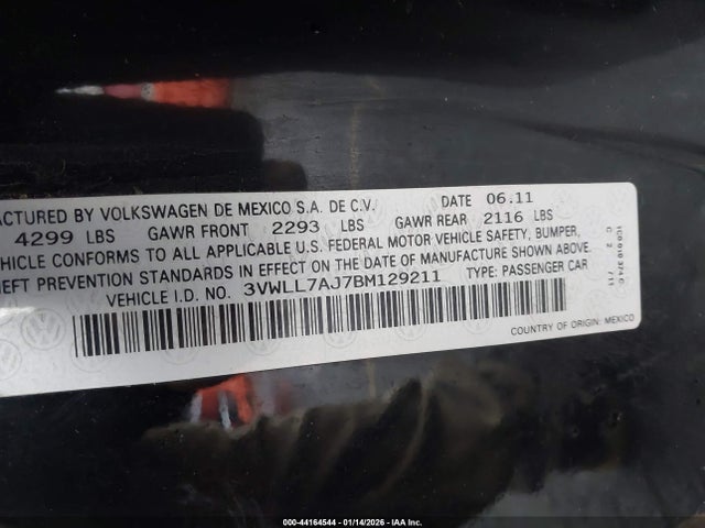 Продаж на аукціоні авто 2011 Volkswagen Jetta 2.0l Tdi, vin: 3VWLL7AJ7BM129211, номер лоту: 44164544