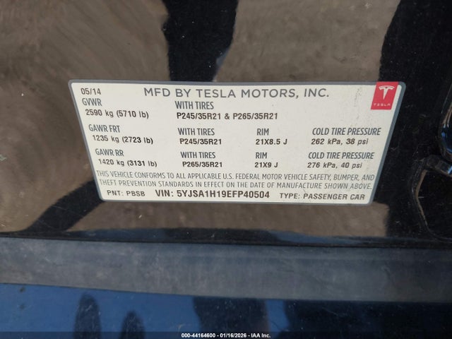 2014 TESLA MODEL S 5YJSA1H19EFP40504 Photo 8