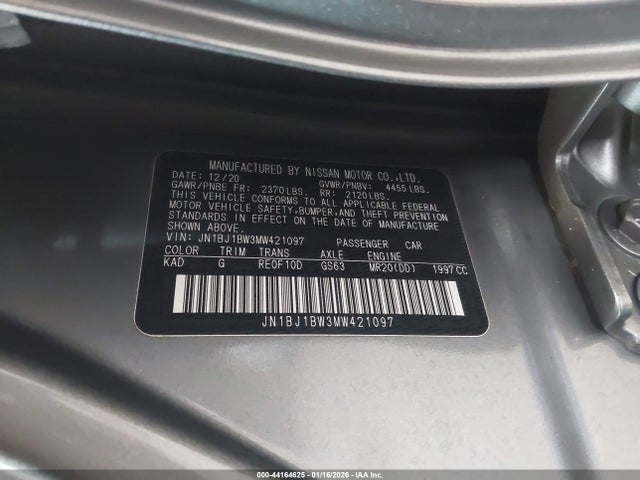 JN1BJ1BW3MW421097 Nissan Rogue Sport Sv Awd Xtronic Cvt