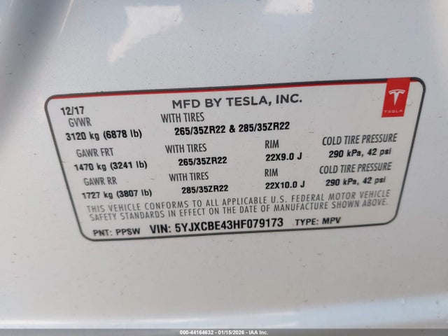 2017 TESLA MODEL X 5YJXCBE43HF079173 Photo 8