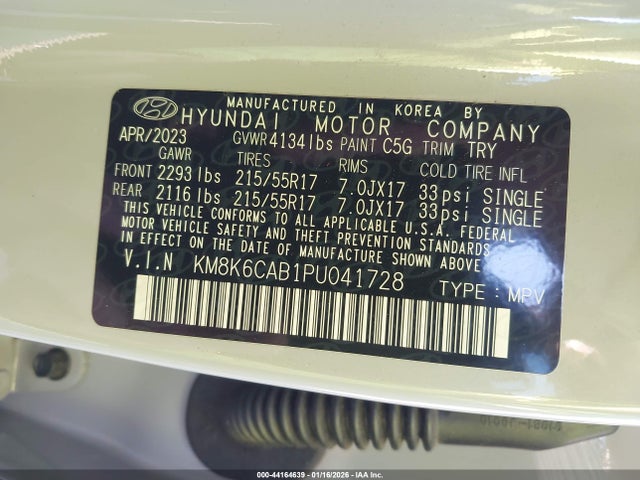 Auction sale of the 2023 Hyundai Kona Sel, vin: KM8K6CAB1PU041728, lot number: 44164639