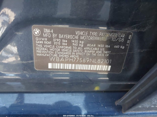 Aukcja sprzedaży 2009 Bmw 328i, vin: WBAPH77589NL82101, numer aukcji: 44164664