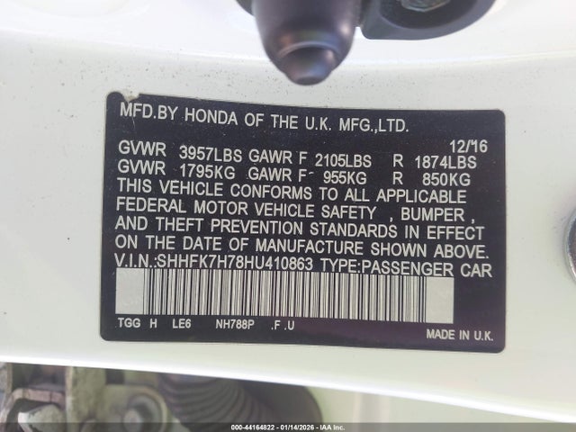 SHHFK7H78HU410863 Honda Civic Ex-l