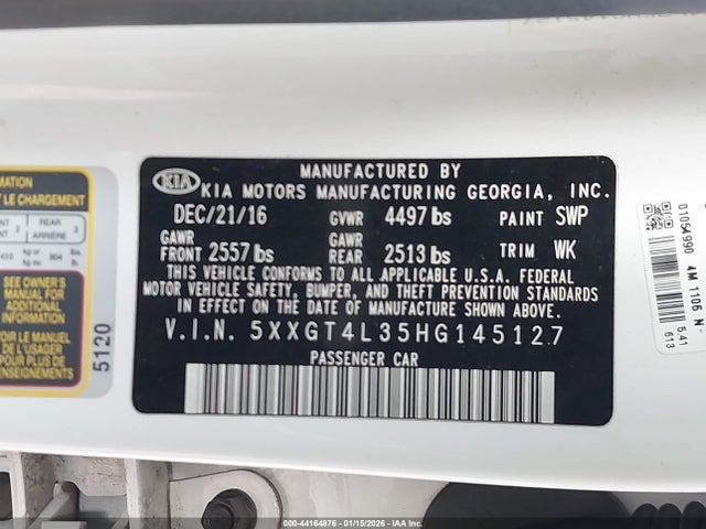 Aukcja sprzedaży 2017 Kia Optima Lx, vin: 5XXGT4L35HG145127, numer aukcji: 44164876