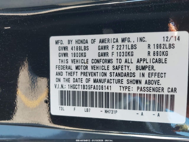 Honda Accord Lx-s 2015 1HGCT1B35FA006141 Image 9