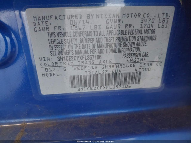 3N1CE2CPXFL357106 Nissan Versa Note Sr