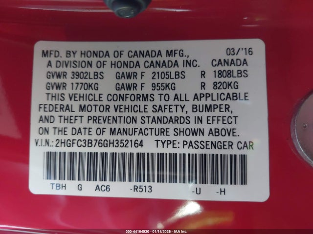 Honda Civic Ex-l 2016 2HGFC3B76GH352164 Image 9