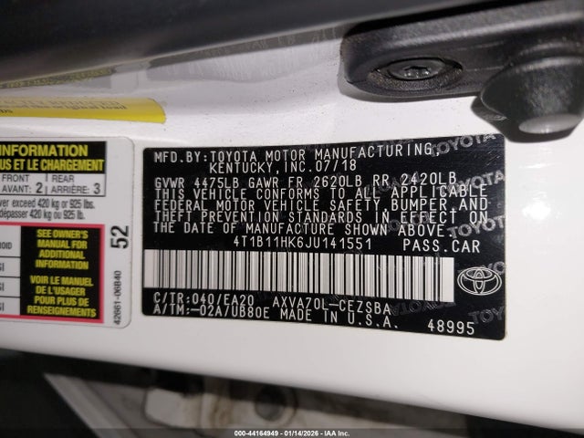 4T1B11HK6JU141551 Toyota CAMRY SE