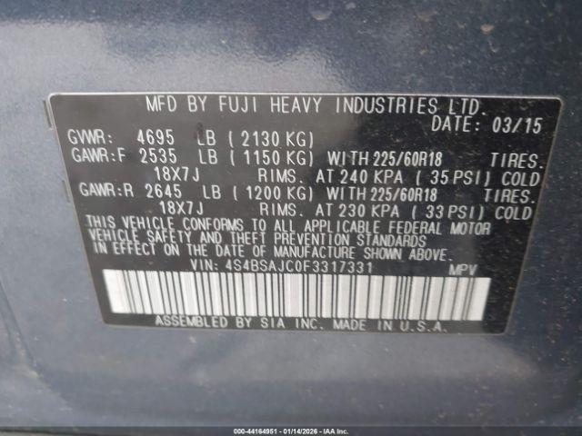 2015 SUBARU OUTBACK 4S4BSAJC0F3317331 Photo 8