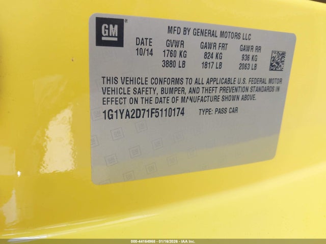 2015 CHEVROLET CORVETTE 1G1YA2D71F5110174 Photo 8