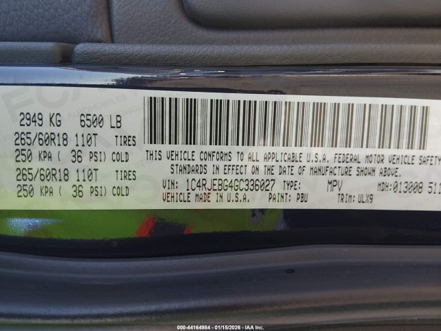 1C4RJEBG4GC336027 Jeep Grand Cherokee Limited