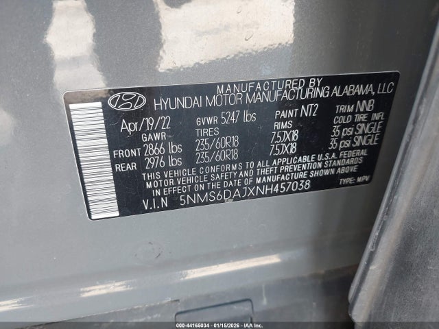 5NMS6DAJXNH457038 Hyundai Santa Fe Xrt