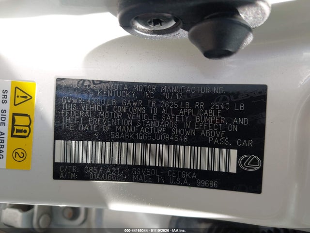 Продаж на аукціоні авто 2018 Lexus Es 350, vin: 58ABK1GG5JU084648, номер лоту: 44165044
