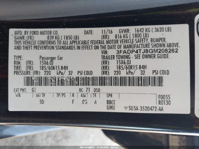 3FADP4TJ8GM208262 Ford FIESTA S