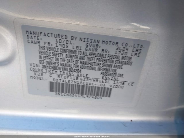 Nissan Versa S Xtronic Cvt 2021 3N1CN8DV1ML924204 Image 9